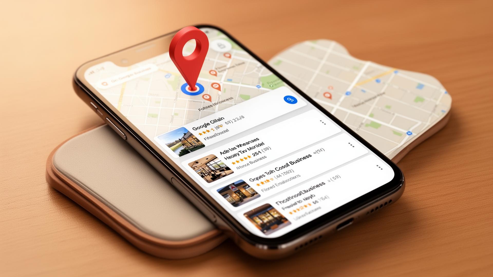 Smartphone showing Google Maps local business listings for local SEO strategy