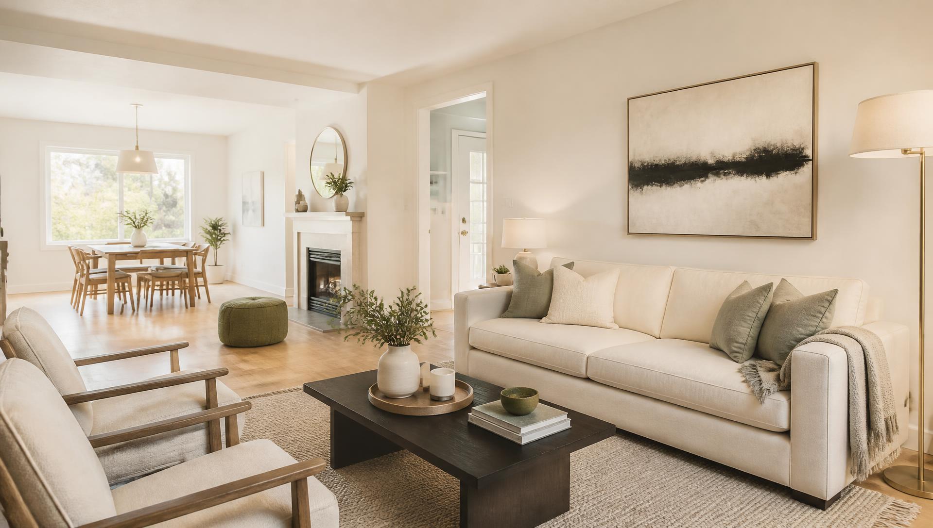 Professionally staged and photographed living room of a home for sale in Vaudreuil-Soulanges, Quebec