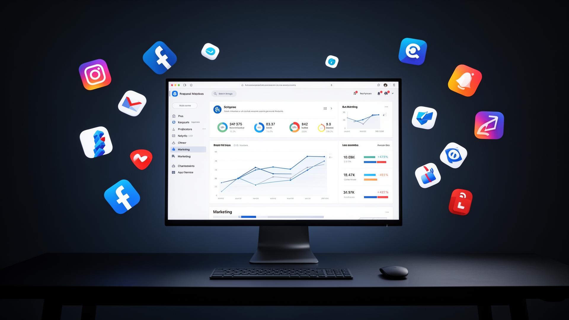 Social media management tools displayed on a laptop for a Quebec small business